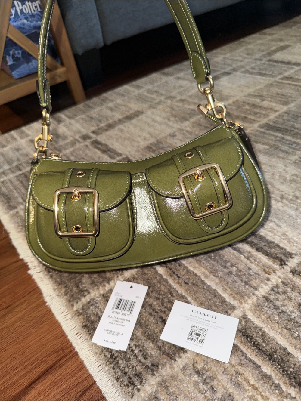 Coach Olive Green Ashton Patent Leather Shoulder Bag - Picture 4 of 8